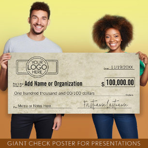Affiche Géant Blank Check pour Sweepstakes, Awards, Charit