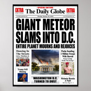Affiche Géante météore frappe DC - Nouvelles fausses drôle