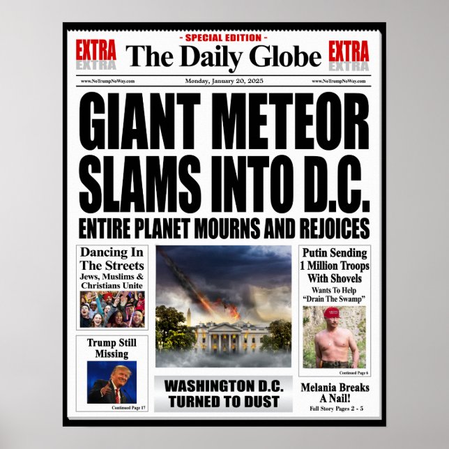Affiche Géante météore frappe DC - Nouvelles fausses drôle (Devant)