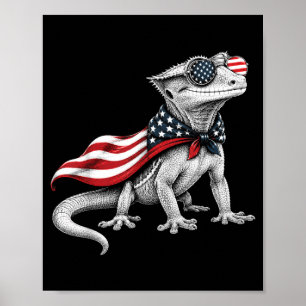 Affiche Gecko à crête 4 juillet Drapeau américain Patrioti