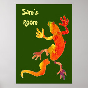 Affiche Gecko coloré éco-illustration verte chambre d'enfa