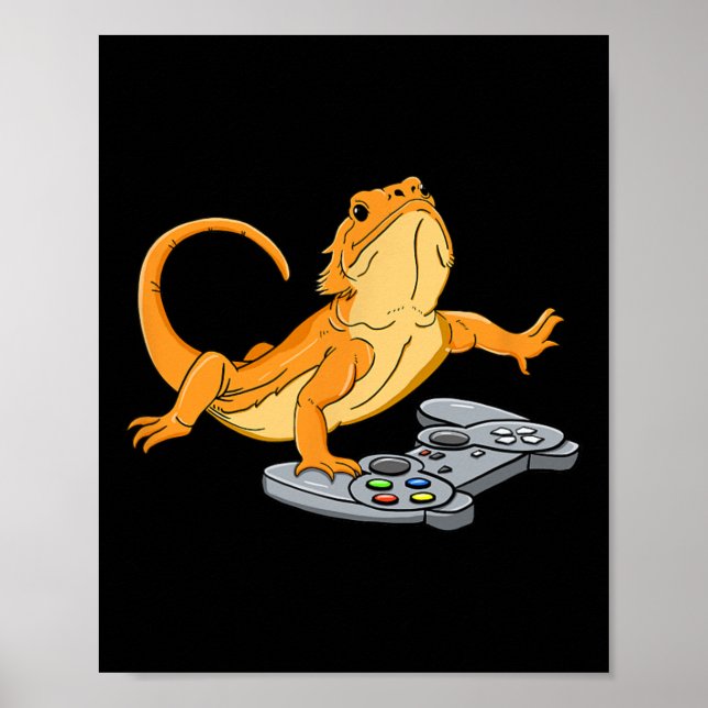 Affiche Gecko de jeu vidéo de gamer lézard dragon  (Devant)