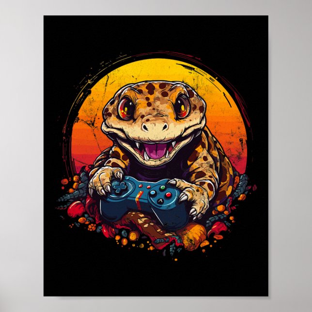 Affiche Gecko Jouer Jeu Vidéo Lizard &amp; Reptiles Gam (Devant)