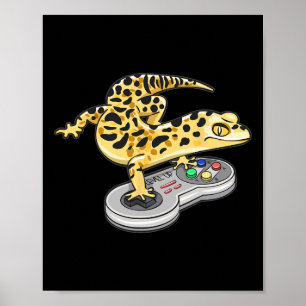 Affiche Gecko Léopard Jouant Au Jeu Vidéo Lézard Reptiles
