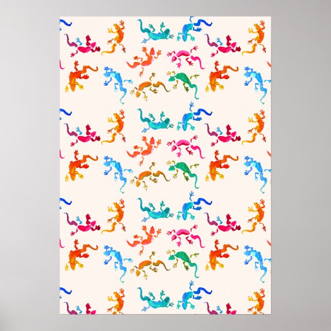 Affiche Geckos colorés nature jolie illustration (Devant)