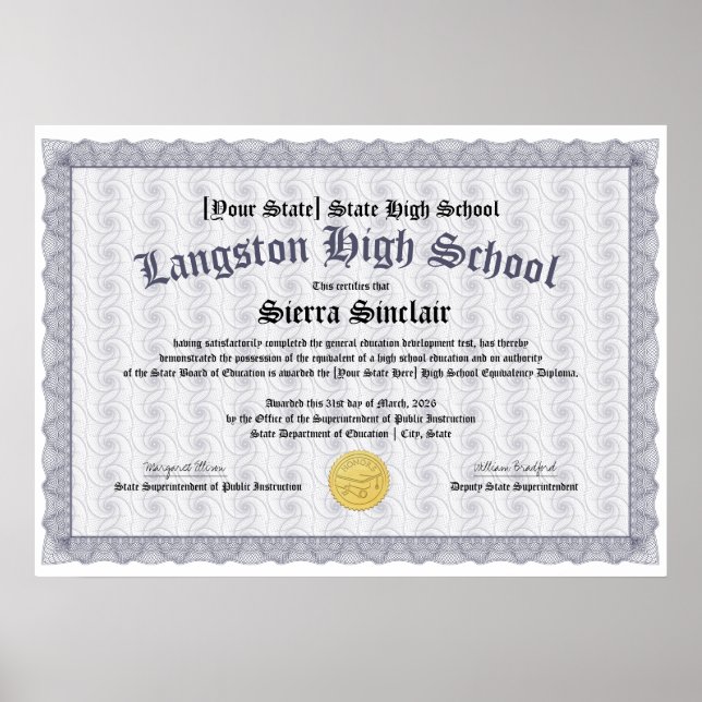 Affiche GED General High School Equivalency Diploma Copy (Devant)