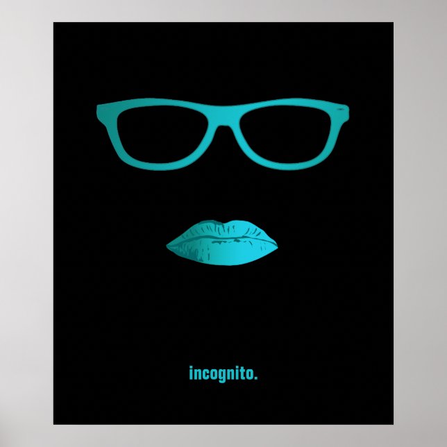 Affiche Geeky turquoise bleu lèvres et lunettes (Devant)