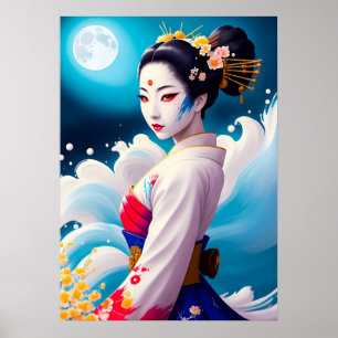 Affiche Geisha Au Lune