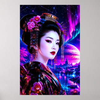Affiche Geisha cosmique dans un pays de rêve néon