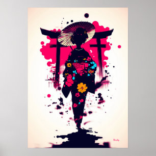 Affiche Géisha Élégante sous la Porte Torii