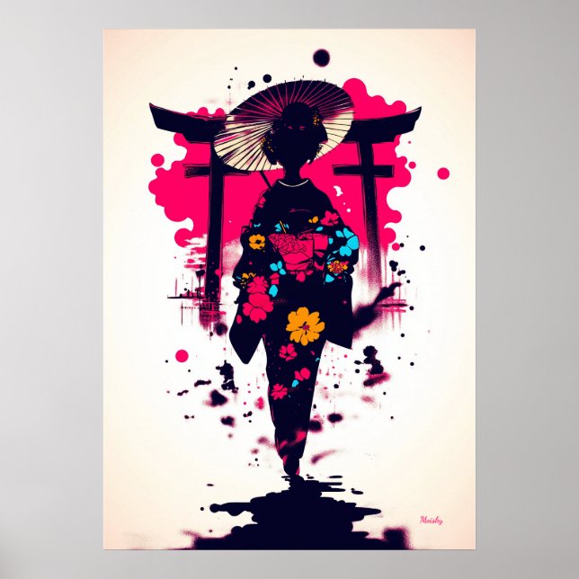 Affiche Géisha Élégante sous la Porte Torii (Devant)