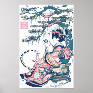 Affiche Geisha Girl With Dragon and Cats 37003