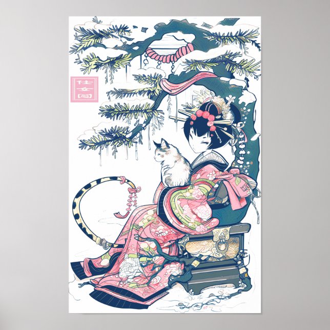 Affiche Geisha Girl With Dragon and Cats 37003 (Devant)