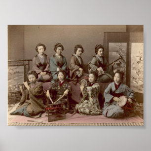 Affiche Geisha Girls Jouant D'Instruments De Musique
