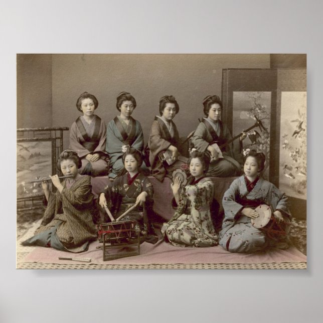 Affiche Geisha Girls Jouant D'Instruments De Musique (Devant)