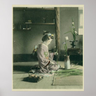 Affiche Geisha Organisant L'Affiche Des Fleurs Iris Imprim
