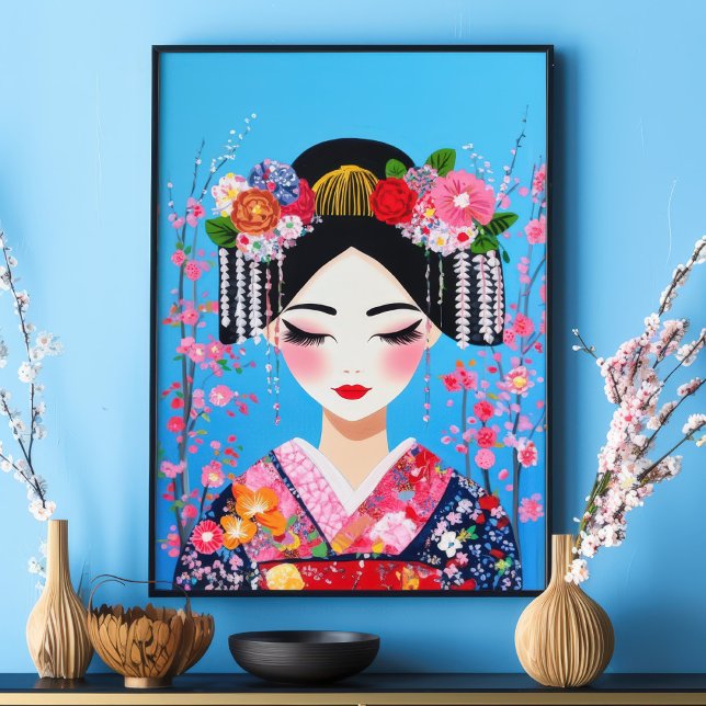 Affiche Geisha Portrait Cerise Blossoms Mur japonais (Créateur téléchargé)