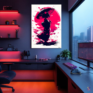 Affiche Geisha Serenity - Élégance dans la brise Sakura