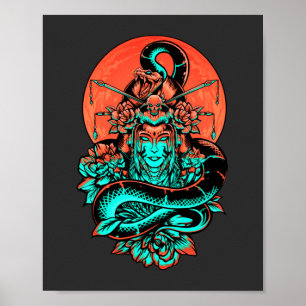 Affiche Geisha Tattoo brûlé orange et noir