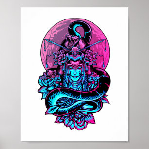 Affiche Geisha Tattoo Rose floral