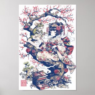 Affiche Geisha With Dragon and Cats 37010