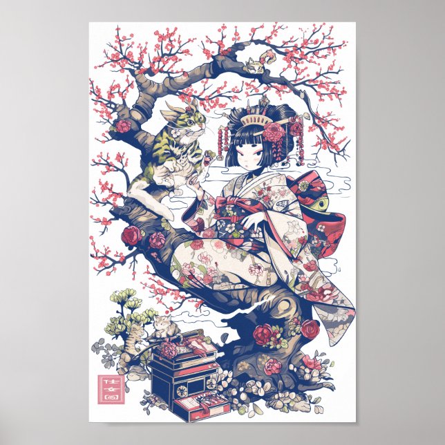 Affiche Geisha With Dragon and Cats 37010 (Devant)