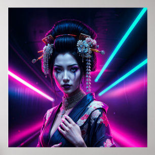 Affiche Geisha with Neon Background – Fridge Magnet Art