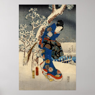 Affiche Geisya japonais en Snow, Toyokuni, Ukiyo-e