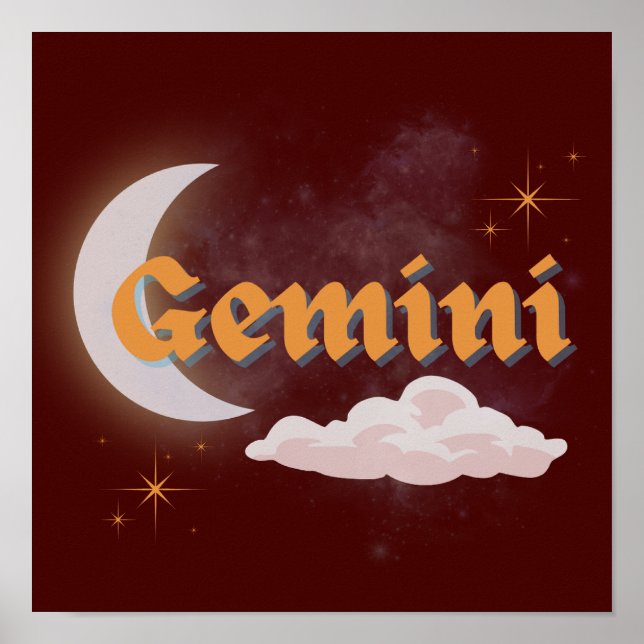 Affiche Gemini Celestial Moon Cloud Étoiles Astrologie Art (Devant)