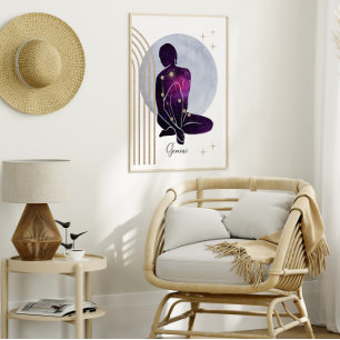 Affiche Gemini Feminine Blue Purple Zodiac Design