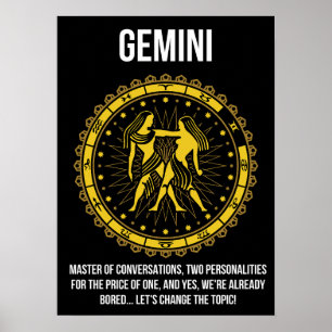 Affiche Gemini - Horoscope, Drôle Humour de signe Zodiaque