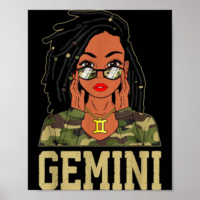 Affiche Gemini Loc'd Hair Sy Black Woman Camo Melanin Girl (Devant)
