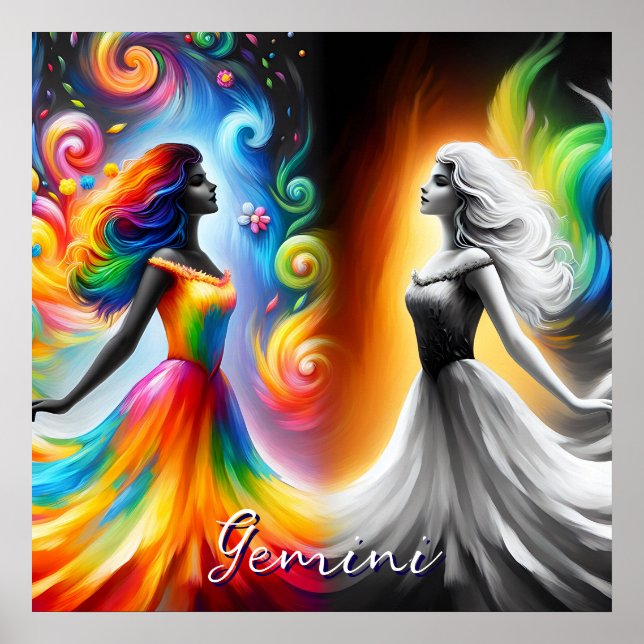 Affiche Gemini Twins Couleur et noir et blanc Horoscope (Devant)
