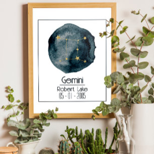 Affiche Gemini Zodiac Signal : Nom et Anniversaire personn