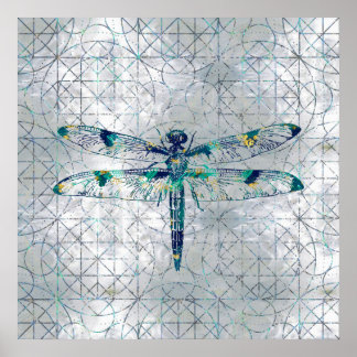 Affiche Gemstone Dragonfly sur motif de géométrie sacrée