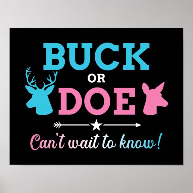 Affiche Gender reveal buck doe can't wait know baby party (Devant)