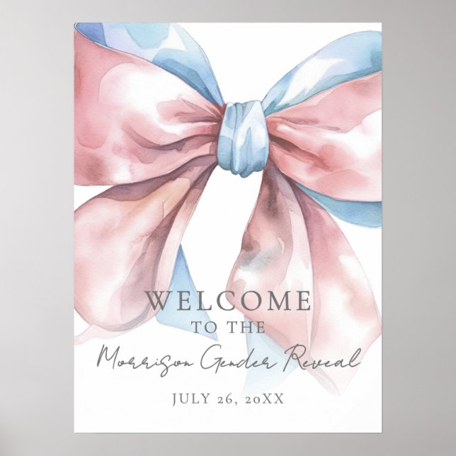 Affiche Gender Reveal Pink Blue Bow Welcome Sign (Devant)