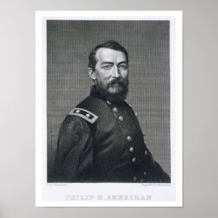 Affiche Général Philip Sheridan, gravé d'une photographie