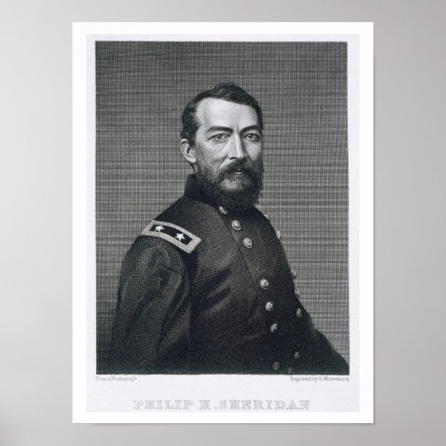 Affiche Général Philip Sheridan, gravé d'une photographie (Devant)