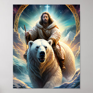 Affiche (Généré par AI ) Jésus sur un ours polaire 8x10