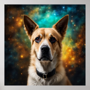Affiche (généré par l'ai) Chien dans un endroit mystique