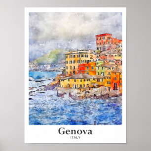 Affiche Gênes Italie Aquarelle Voyage Croquis main