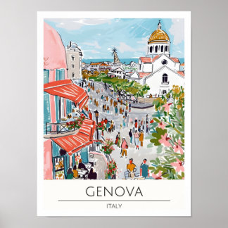 Affiche Gênes Italie Illustration d'art vintage Voyage