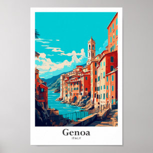 Affiche Gênes Italie Illustration Vintage voyage
