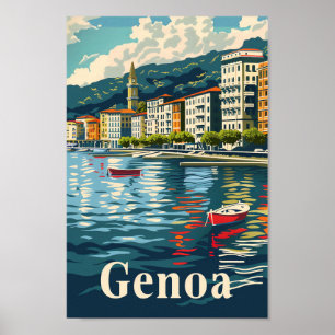 Affiche Gênes Italie Vintage Retro Voyage Illustration