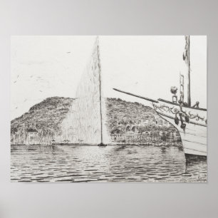 Affiche Geneva Fountain and Bow of pleasure Boat 2011