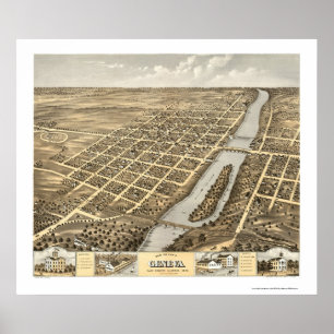 Affiche Genève, IL Carte panoramique - 1869