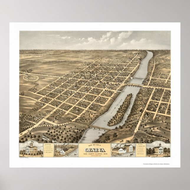 Affiche Genève, IL Carte panoramique - 1869 (Devant)