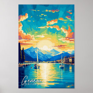 Affiche Genève Suisse Art illustration de voyage vintage