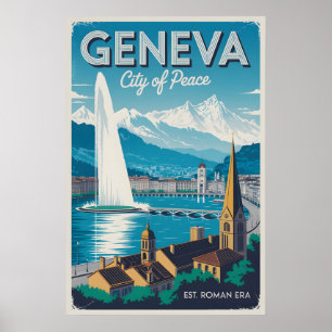 Affiche Genève Suisse Rétro Ciel Ville Paysage Voyage